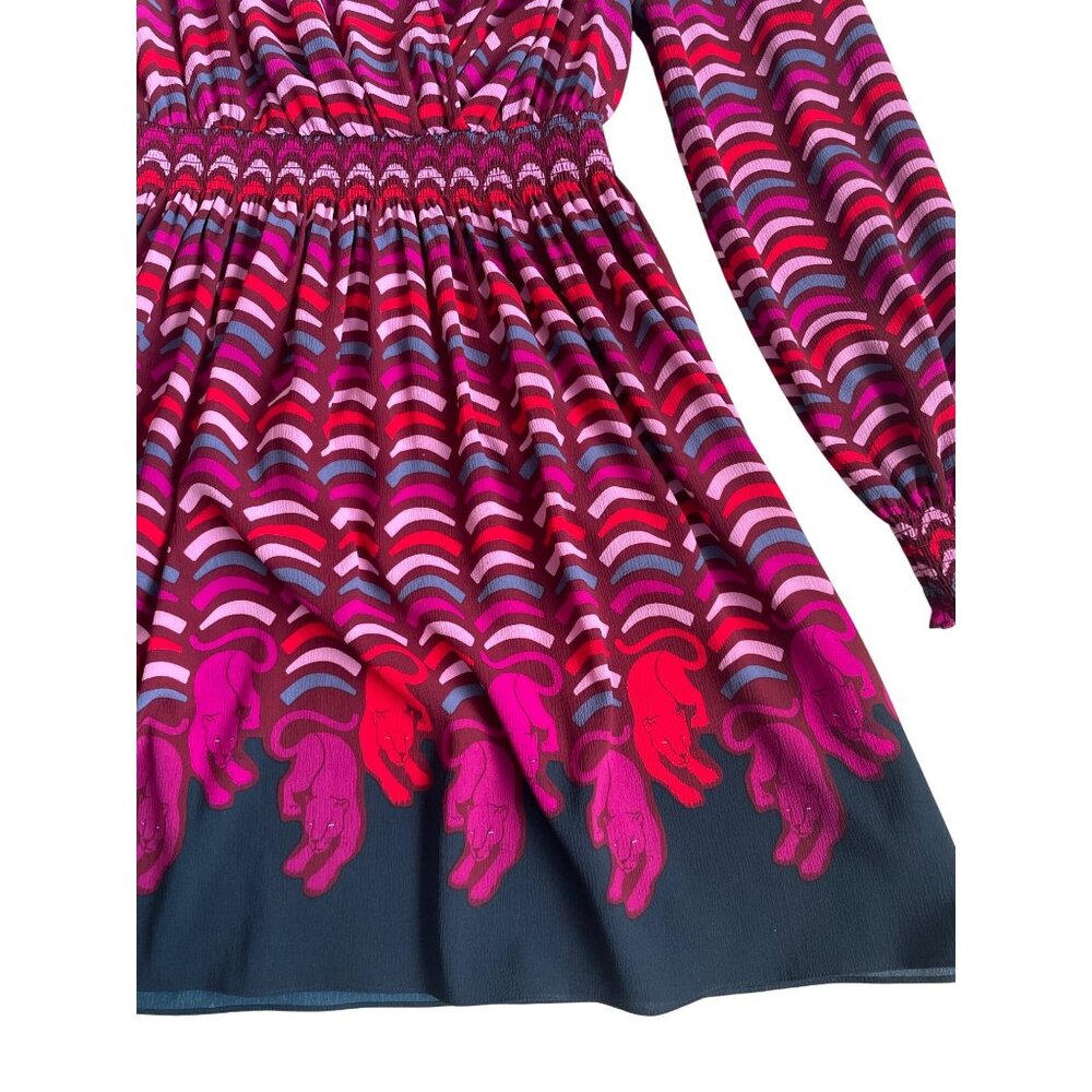 Kate Spade Womens Small Rawr Panther Cat Smocked Bishop Sleeve V neck Mini Dress - Picture 3 of 10